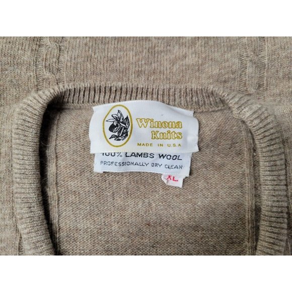 Vintage Winona Knits Lambs Wool Light Brown Cable Knit Sweater Vest USA XL - Picture 6 of 7